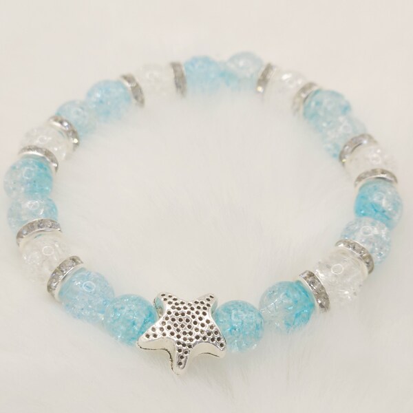 Nouveau bracelet de perles craquelées « étoile de mer » fait main avec breloque étoile de mer en argent tibétain bracelet de vacances bord de mer plage idée cadeau voyage