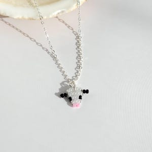 Cow Beaded Necklace, Silver Cow Necklace, Cow Pendant Necklace, Minimalist Jewellery, Farm Animal Necklace, Handmade Jewellery, Gift for Her