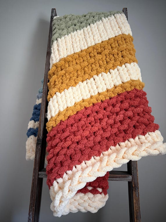 Handmade Chunky Knit Blanket, Rainbow/Multi-Color Blanket, Chenille Soft Jumbo Handknit Throw, Home Decor, Gift idea