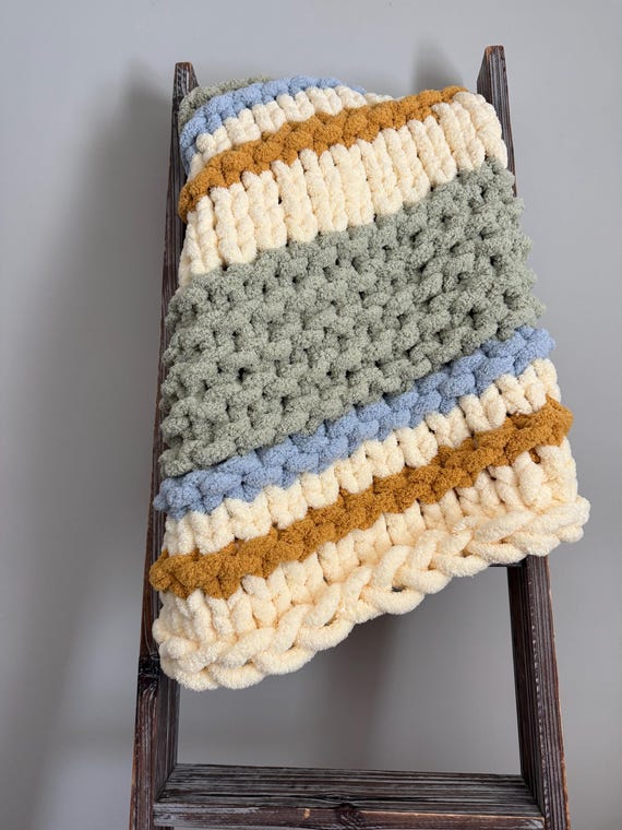 Pooh Bear Handmade Chunky Knit Baby Blanket: Chenille Nursery Decor