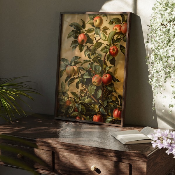 Vintage apple tree wall art| Mediterranean style wall art decor| European fruit print | Antique rustic apple art | Printable wall art
