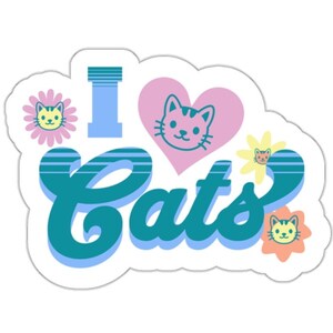 Pegatina de mamá gato, pegatina de vinilo impermeable retro I Love Cats para botella de agua, pegatina para computadora portátil, calcomanía de oficina, pegatina divertida para mascotas