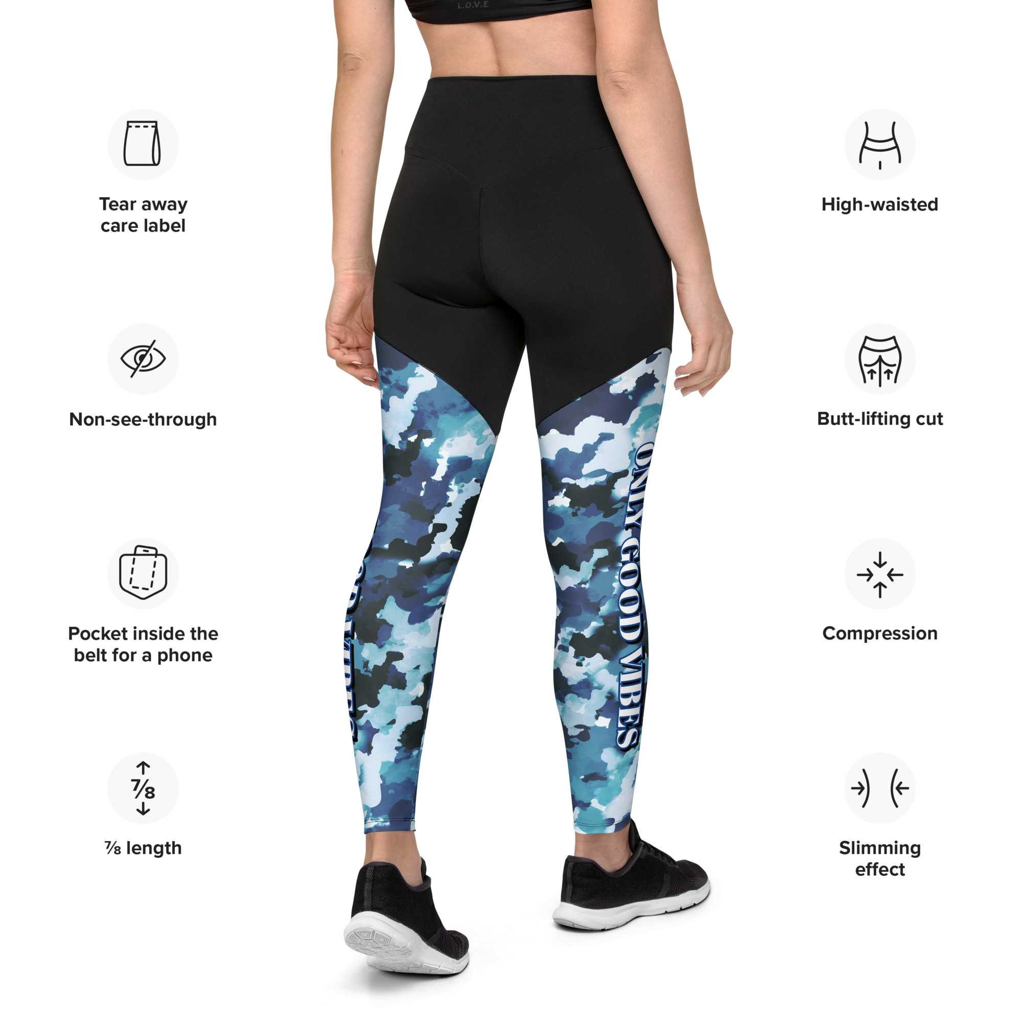 Good Vibes Only High Waisted Camo Workout Leggings Stretchy & Slimming