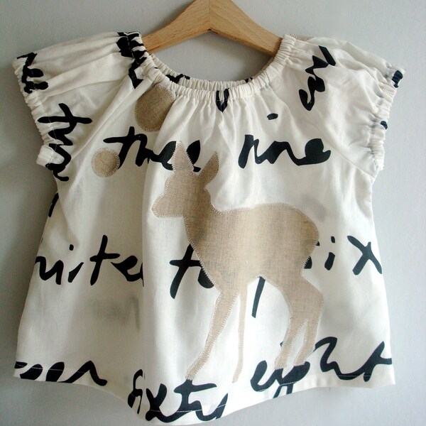Deer Words Baby Blouse  - Natural Linen Deer