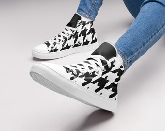 Sneakers, High Tops, Womens Shoes, Winter Shoe For Women, Gifts For Her, Unique Trendy Footwear, Houndstooth Design, Sizes 5 to 12