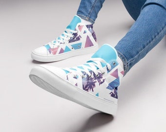 Sneakers, High Tops, Womens Shoes, Winter Shoe For Women, Gifts For Her, Unique Trendy Footwear, Blue Tropical Design, Sizes 5 to 12