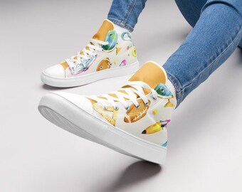 Sneakers, High Tops, Womens Shoes, Winter Shoe For Women, Gifts For Her, Unique Trendy Footwear, School Elements Design, Sizes 5 to 12