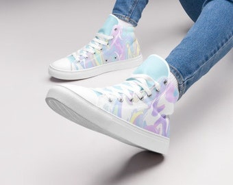 Sneakers, High Tops, Womens Shoes, Winter Shoe For Women, Gifts For Her, Unique Trendy Footwear, Cotton Candy Tie Dye Design, Sizes 5 to 12