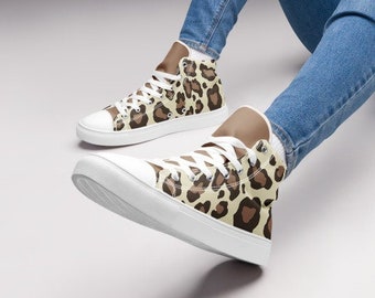 Womens High Tops, Casual Canvas Shoes, Fashionable Clothing For Girls, Cute Footwear, Leopard Print, Available Sizes 5 6 7 8 9 10 11 12