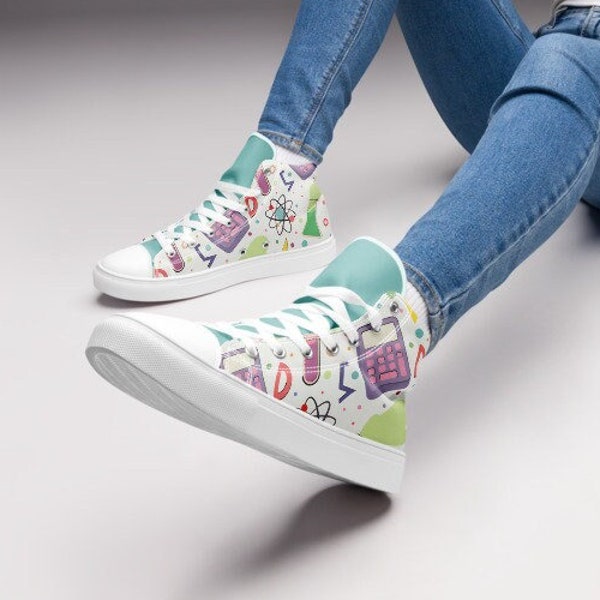 Sneakers, High Tops, Womens Shoes, Winter Shoe For Women, Gifts For Her, Unique Trendy Footwear, Science Elements Design, Sizes 5 to 12