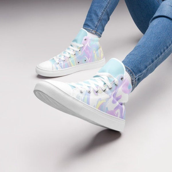 Sneakers, High Tops, Womens Shoes, Winter Shoe For Women, Gifts For Her, Unique Trendy Footwear, Cotton Candy Tie Dye Design, Sizes 5 to 12