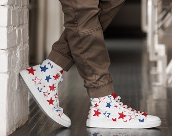 Sneakers, High Tops, Mens Shoes, Winter Shoe For Men, Gifts For Him, Unique Trendy Footwear, American Patriot Design, Sizes 5 to 12