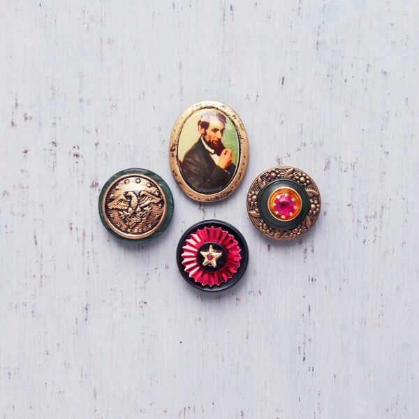 4 Abraham Lincoln Magnets -  recycled vintage jewelry and buttons