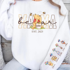 Custom Mothers Day Sweatshirt  with Names, Winnie the Pooh Mothers Days Gift, Custom Mama Bear Sweatshirt, Gift For Mother's Day