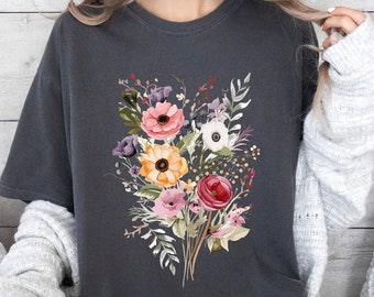 Comfort Colors® Flower Bouquet Shirt, Flower T Shirt, Retro Floral Shirt, Watercolor Flower Shirt, Plant Ladies Shirt, Gift for Women