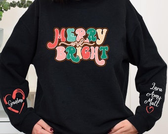 Comfort Colors Personalized Christmas Grandma Shirt, Merry Christmas Nana Sweatshirt, Women Christmas Sweater For Mimi, Nana And Grandkids