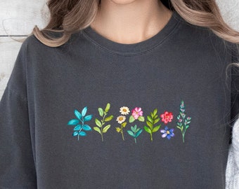 Comfort Colors® Flower  Shirt, Flower T Shirt, Retro Floral Shirt, Watercolor Flower Shirt, Plant Ladies Shirt, Gift for Women