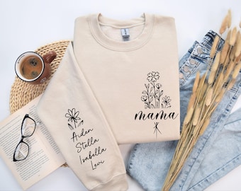 Custom Birth Mama Flower Sweatshirt Personalized Mama Sweatshirt Custom Birthday Gift for mama  Mama Shirt