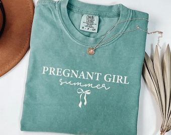 Comfort Colors® Pregnant Girl Summer Shirt, Beach Pregnancy Announcement T-shirt, Pregnancy Reveal Tee, Baby Shower Gift, Mom Shirt