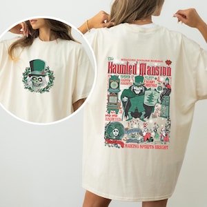 Comfort color Shirt Vintage The Haunted Mansion Christmas, Making Spirits Bright Hatbox Hitchhiking Ghosts WDW Disneyland Haunted Mansion