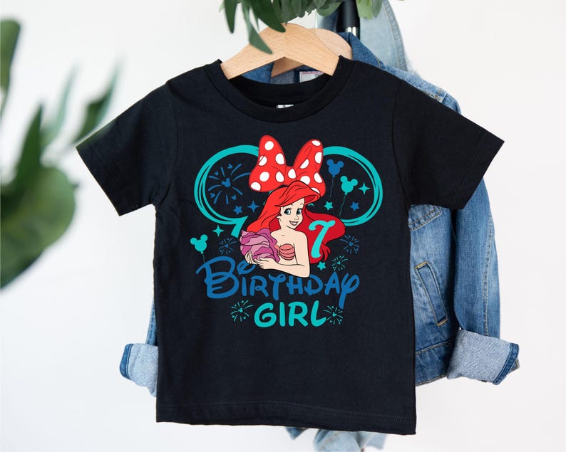 Camiseta infantil de cumpleaños de La Sirenita, camiseta infantil de cumpleaños de la princesa Ariel de Disney, camiseta de sirena, sudadera personalizada para fiesta de cumpleaños de Ariel imagen 3