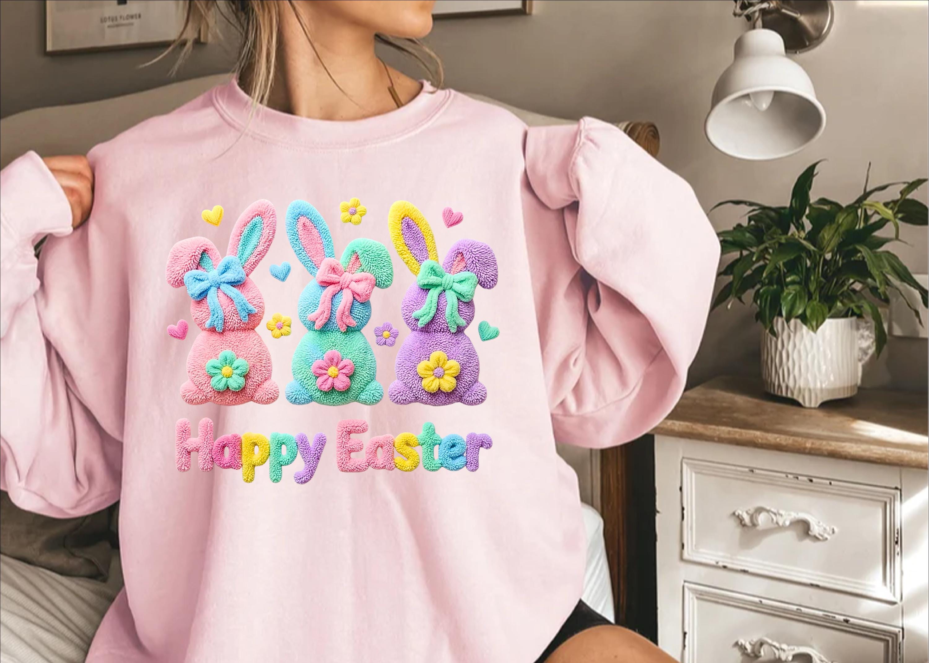 Comfort Colors Happy Easter Bunny Sweatshirt,Easter Rabbit Shirt, Funny Bunny Shirt,This is a print, not embroidery