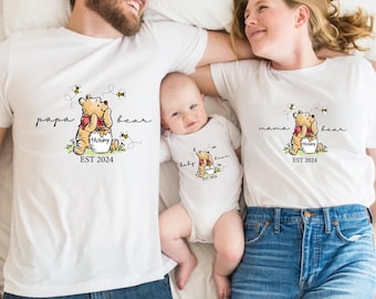 Custom Est Mama -Papa Bear and Baby Bear Shirt, Family Bear Matching Shirt, Cute Baby Bear Shirt, Baby Shower Shirts for New Mom and Dad
