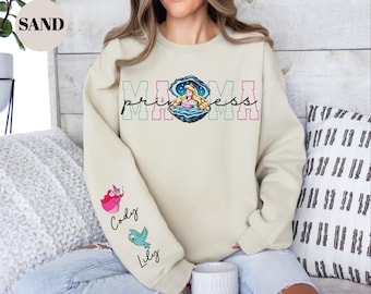 Sudadera Disney Princess Mama, camiseta personalizada con nombres para niños, camiseta de la Princesa Aurora, camiseta Disney Mama, suéter para el Día de la Madre, camiseta Mom Life