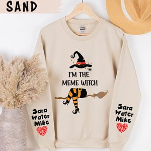 Custom Halloween Grandma Witch Sweatshirt, Grandma And Grandkids Halloween Sweatshirt, Grandma Shirt With Name On Sleeve, Mom Halloween Gift