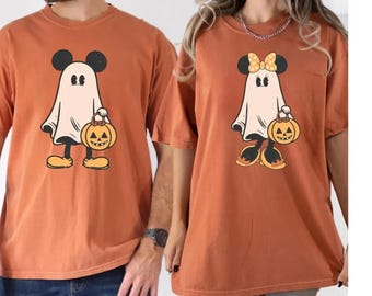Retro Mickey Minnie Halloween Couple Shirts, Mickey Ghost Shirt, Minnie Ghost Shirt, Spooky Season Shirt, Disney Halloween
