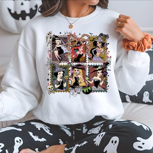 Princess Witches Halloween Shirt, Coquette Halloween Bow T-shirt, Snow White Ariel Jasmine Spooky Sweatshirt, Disneyland Pumpkin Season Tee