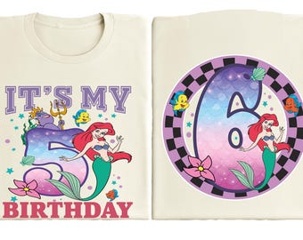Chemise d'anniversaire petite sirène personnalisée, T-shirt fille anniversaire princesse Ariel Disney, t-shirt famille sirène assorti, fête d'anniversaire Ariel personnalisée