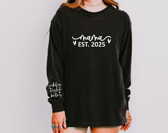 Cpmfort Color Custom Mama  Long Sleeve Shirt, Personalized Mom, Shirt with Kids Names, Gift for Mom Mama, Mom Heart Shirt, Mother's Day Gift