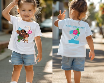 Custom Moana Birthday Shirt, Personalized Disney Princess Tee, Birthday Girl Gift, Moana Theme Party, Custom Name and Age T-shirt