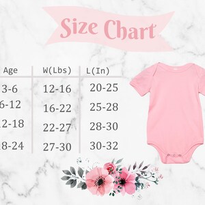 the size chart for a baby girl's bodysuit