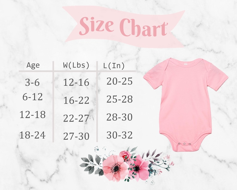the size chart for a baby girl's bodysuit