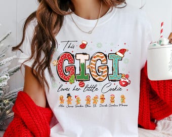 Personalized Christmas Gigi Comfort Colors Shirt, Custom Gigi Shirt With Kids Names Gift, Gift for Gigi