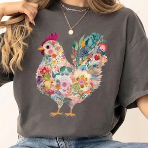 Comfort Colors® Wildflower Chicken  Shirt, Cottagecore Shirt,Ladies Chicken Lover Shirt,Chicken mom Tee,Mothers Day Gift T-shirt,Farmer Gift