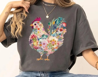 Comfort Colors® Wildflower Chicken  Shirt, Cottagecore Shirt,Ladies Chicken Lover Shirt,Chicken mom Tee,Mothers Day Gift T-shirt,Farmer Gift