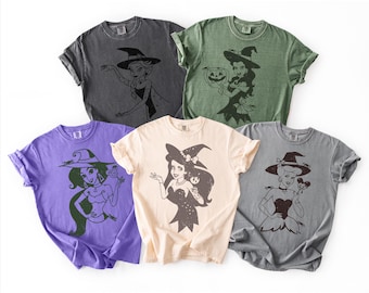 Comfort Colors® Retro Disney Princess Halloween Shirt, Disney Characters Halloween Shirt, Halloween Party Tee, Disney Halloween Party Shirt