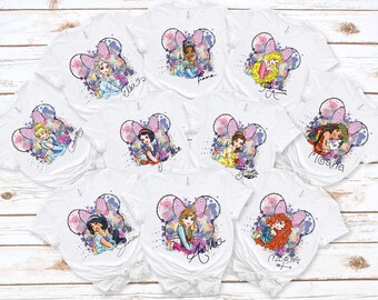 Watercolor Disney Princess Shirt, Cinderella Shirt, Snow White Tee, Little Mermaid Tee, Rapunzel Tee, Aurora Shirt, Moana Tee, Mickey Castle