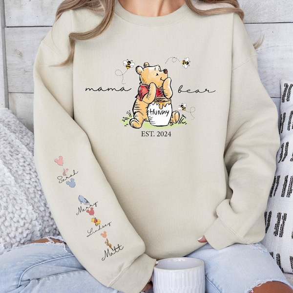 Custom Mothers Day Sweatshirt with Names, Winnie the Pooh Mothers Days Gift, Custom Mama Bear Shirt, Gift For Mother's Day