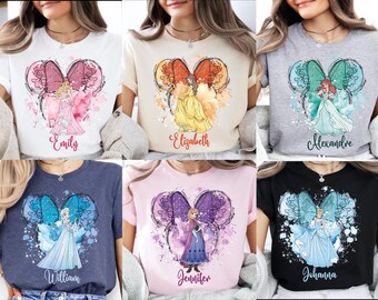 Disney Princess Shirt, Disney Princess Birthday Shirt, Watercolor Disney Princess T-Shirt, Princess Matching Tees, Tiana, Ariel, Tinkerbell