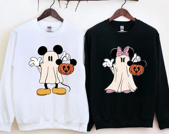 Retro Mickey Minnie Halloween Couple Shirts, Mickey Ghost Shirt, Minnie Ghost Shirt, Spooky Season Shirt, Disney Halloween