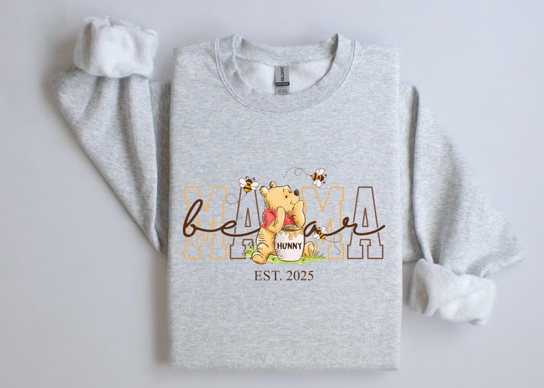 Custom Mothers Day Sweatshirt with Names, Winnie the Pooh Mothers Days Gift, Custom Mama Bear Shirt, Gift For Mother's Day afbeelding 19
