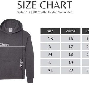 a size chart for a hoodie sweatshirt