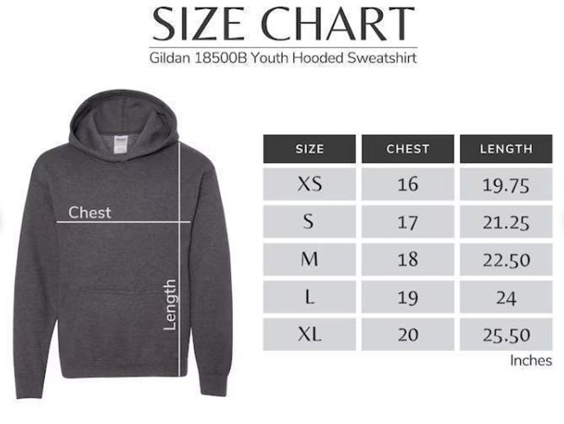 a size chart for a hoodie sweatshirt