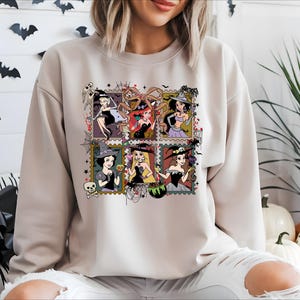 Princess Witches Halloween Shirt, Coquette Halloween Bow T-shirt, Snow White Ariel Jasmine Spooky Sweatshirt, Disneyland Pumpkin Season Tee