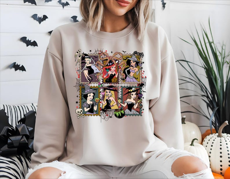 Princess Witches Halloween Shirt, Coquette Halloween Bow T-shirt, Snow White Ariel Jasmine Spooky Sweatshirt, Disneyland Pumpkin Season Tee