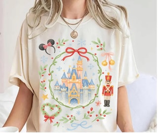 Comfort Colors® Disney Coquette Bow Christmas Shirt Mickey xmas Shirt Disney Magic Castle Christmas tee Disney Trip Shirt Nutcracker
